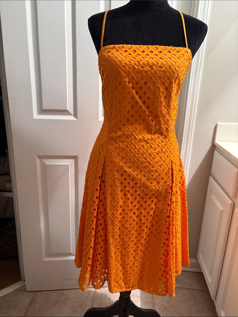 Strappy Orange Eyelet Fit & Flare Dress